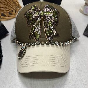 Swarovski Sequin Bow Baseball Cap with Rhinestone Trim